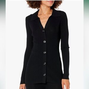 NWOT Amazon The Drop Women's Constance Rib Sweater Button Down, Black, S